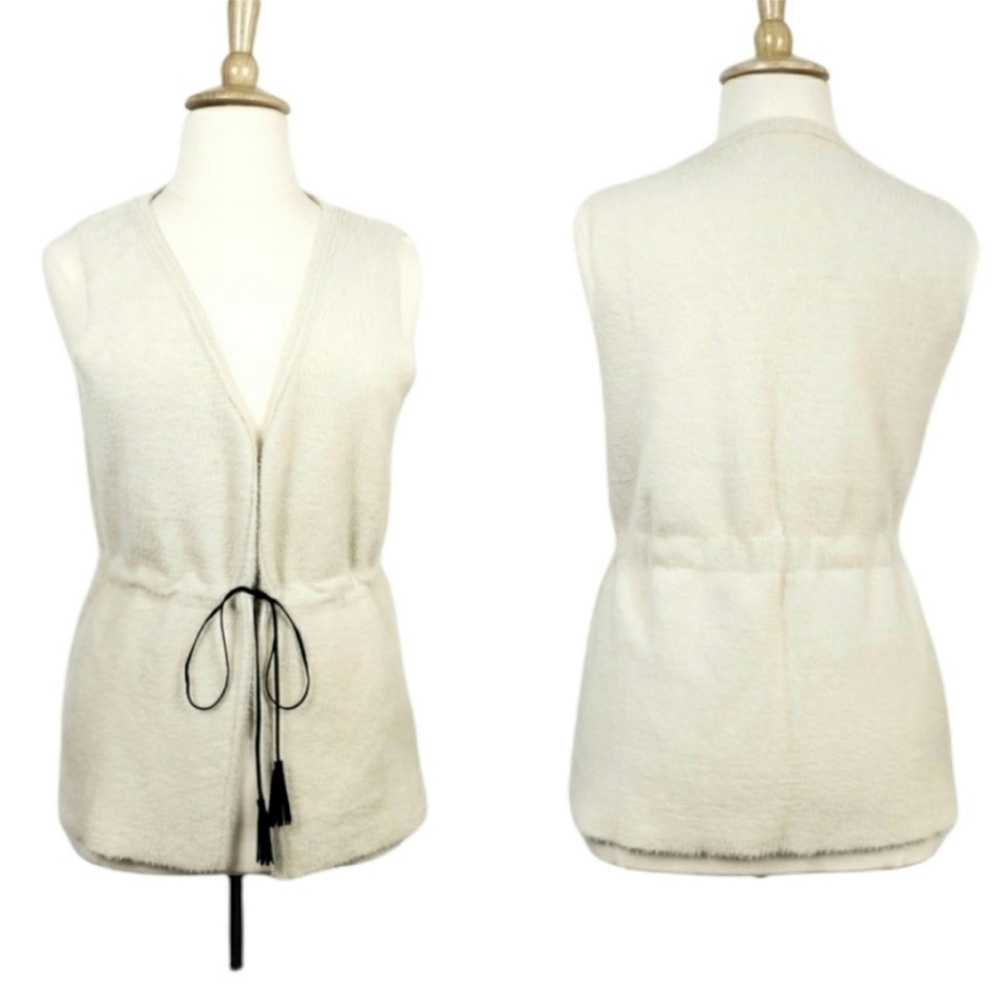 Anthropologie THML faux fur vest cinched suede belt waist size Large